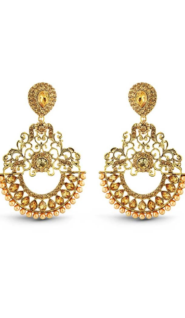 Gold Color American Diamond Work Fashion Chandelier Earring | FH502476790