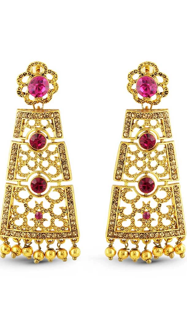 Pink,Gold Color American Diamond Work Fashion Chandelier Earring | FH502476791