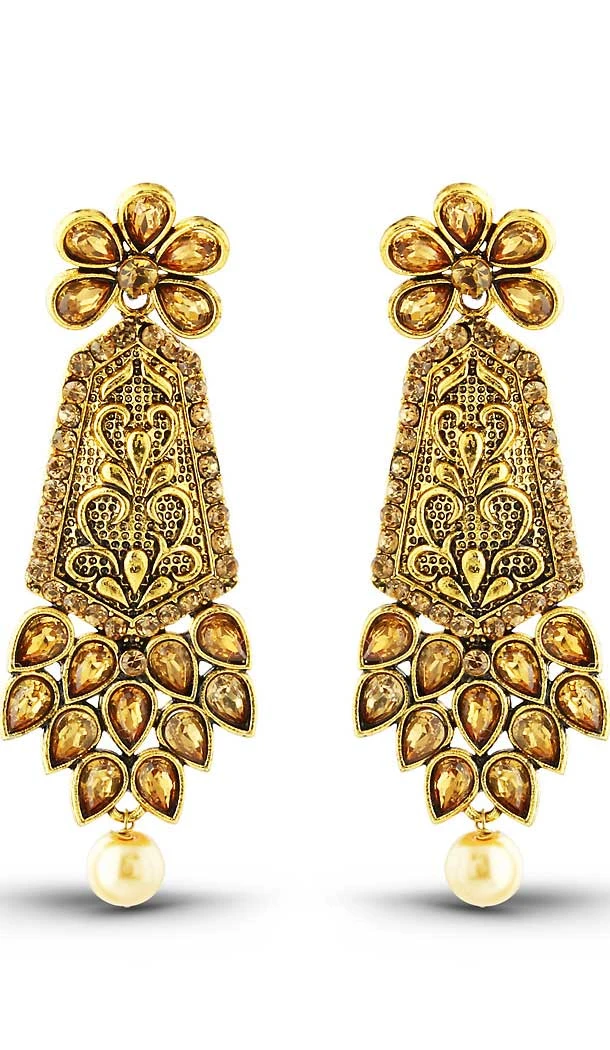 Gold Color American Diamond Fashion Chandelier Earring | FH502476793