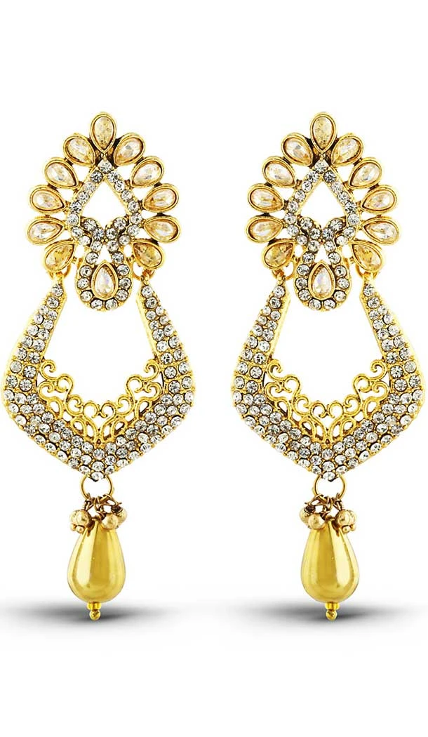Gold Color American Diamond Artificial Chandelier Earring | FH502576794