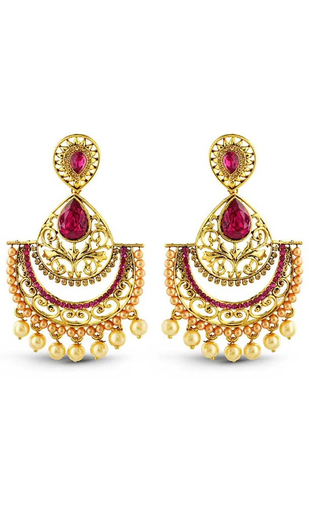 Pink,Gold Color American Diamond Artificial Chandelier Earring | FH502576795