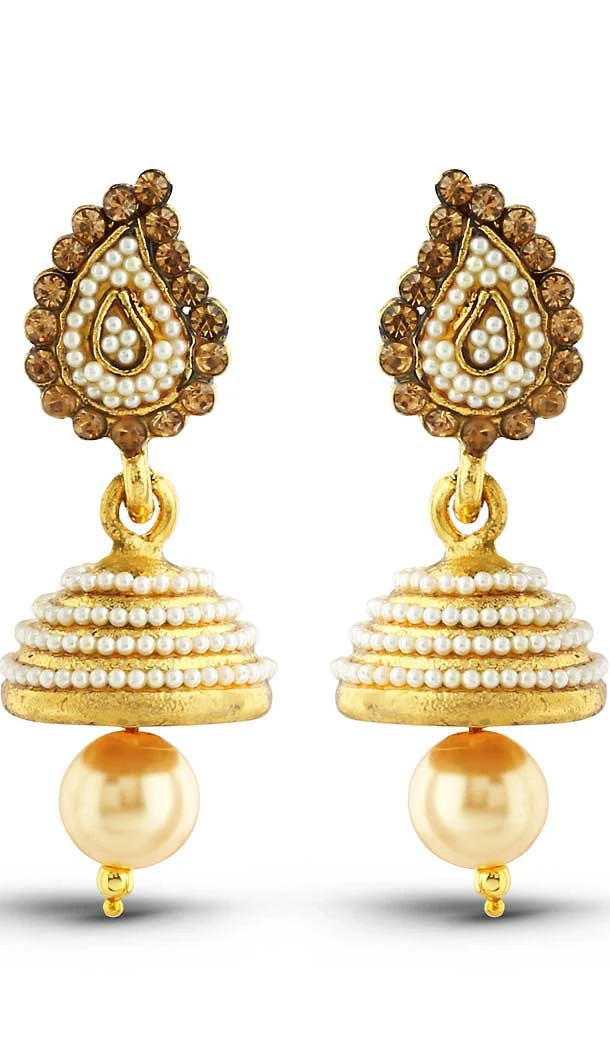 Brown,Gold Color Pearls Stones Artificial Jhumki Earring | FH502576799