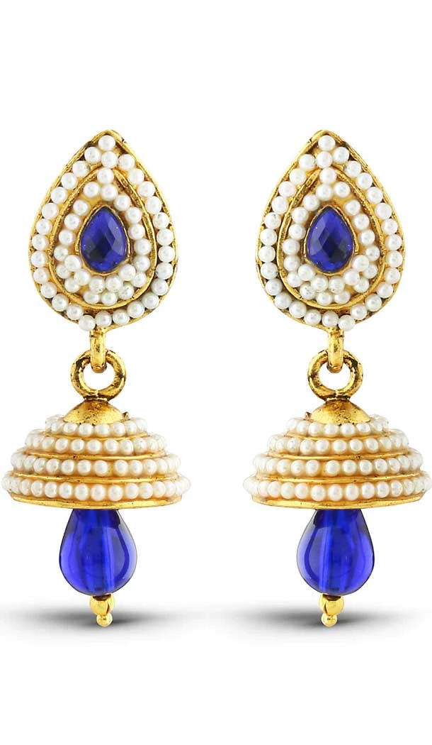 Blue,Gold Color Pearls Stones Artificial Jhumki Earring | FH502576800