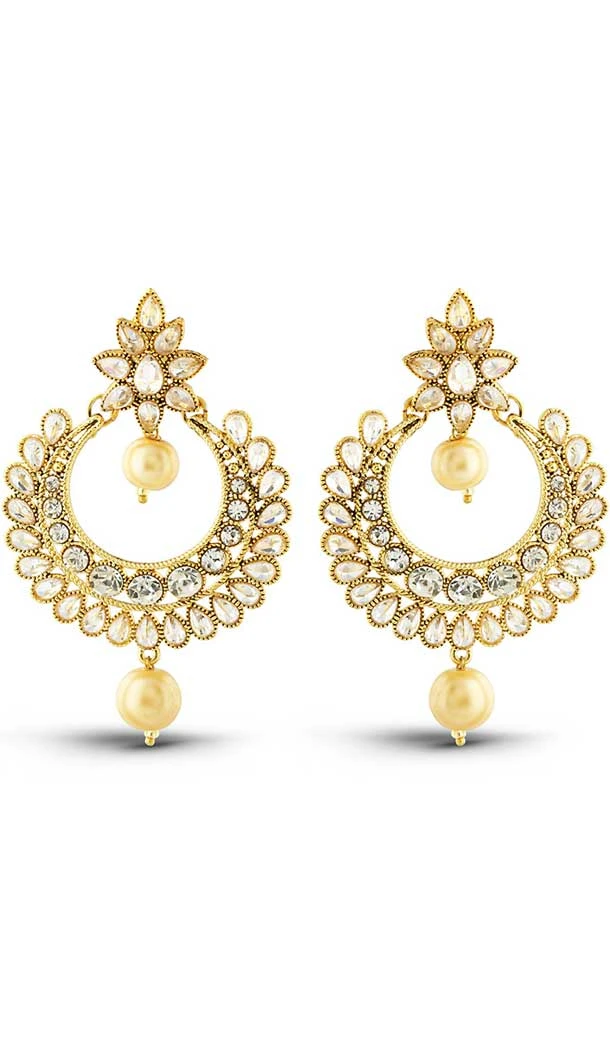 White,Gold Color American Diamond Artificial Chandelier Earring | FH502576802