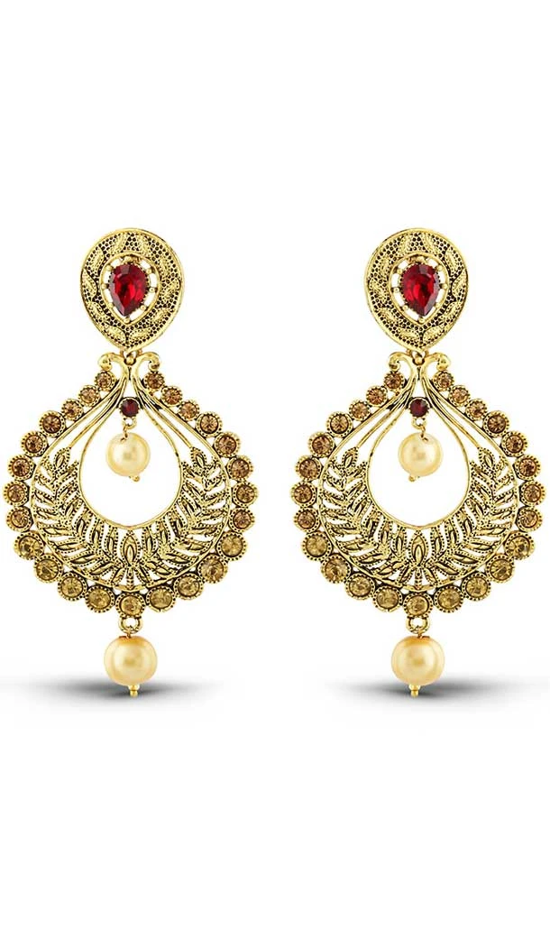 Red,Gold Color American Diamond Artificial Chandelier Earring | FH502576803