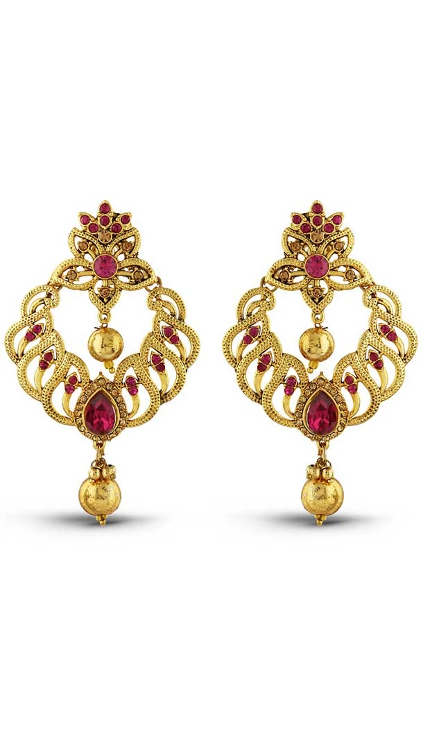 Pink Color American Diamond Artificial Chandelier Earring | FH502776814