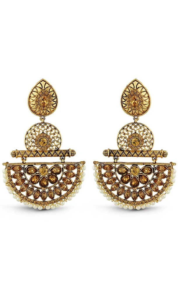 Gold Color American Diamond Artificial Chandelier Earring | FH502776816