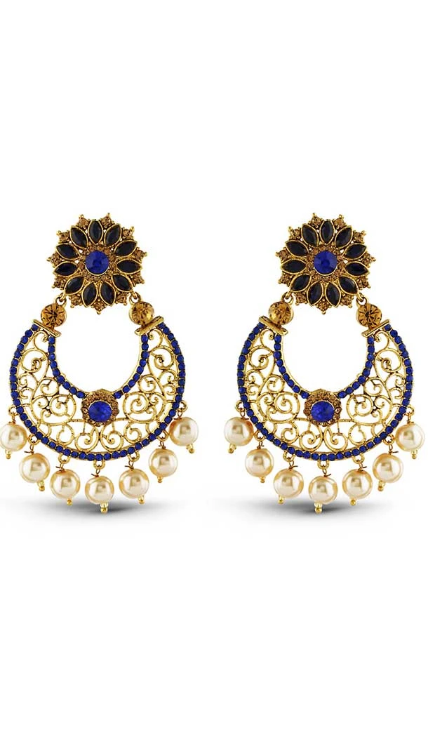 Blue and Gold Color American Diamond Stone Artificial Chandelier Earring | FH502776823