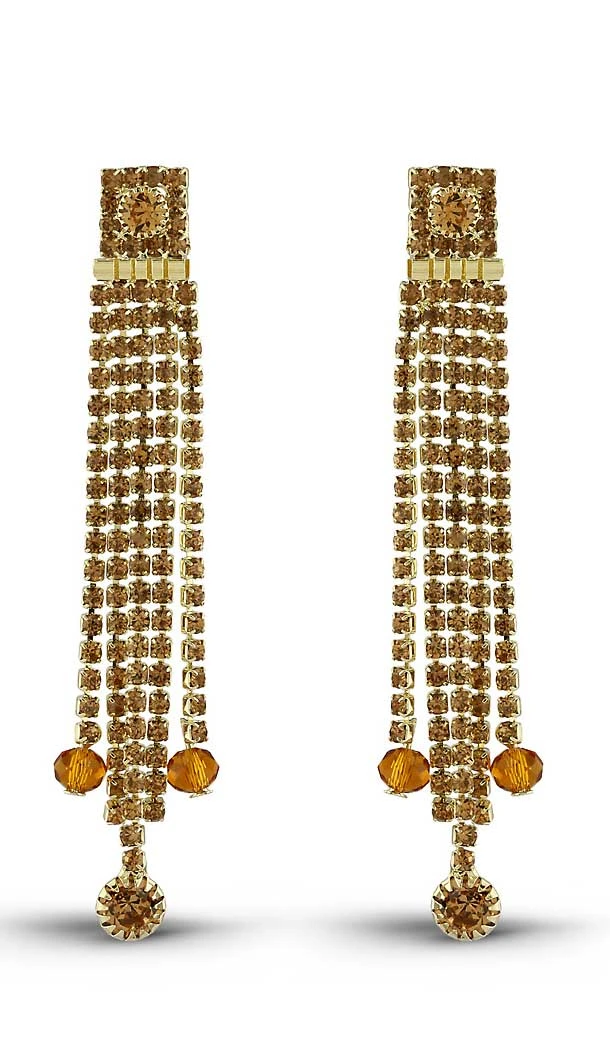 Brown Gold Color American Diamond Fashion Ear Thread Earring | FH503076844