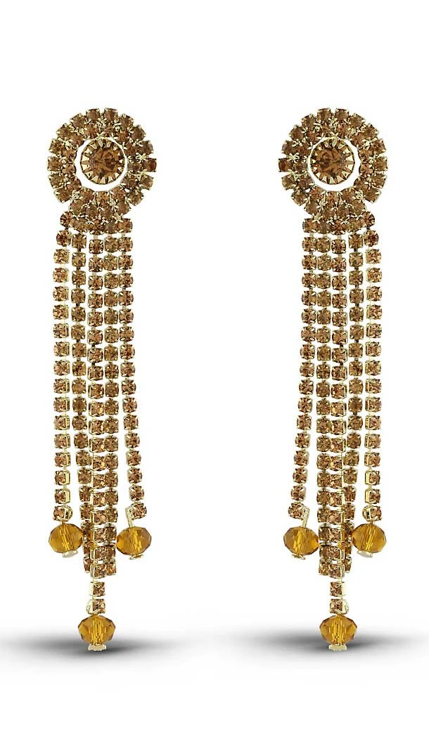 Gold Brown Gold Color American Diamond Fashion Ear Thread Earring | FH503076847