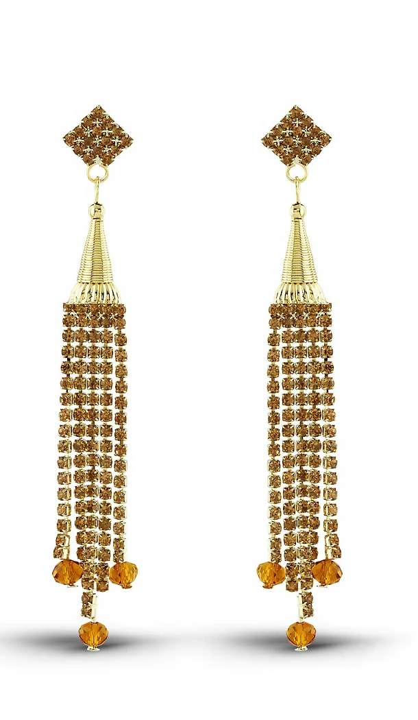 Gold Brown Gold Color American Diamond Fashion Drop Earring | FH503076848