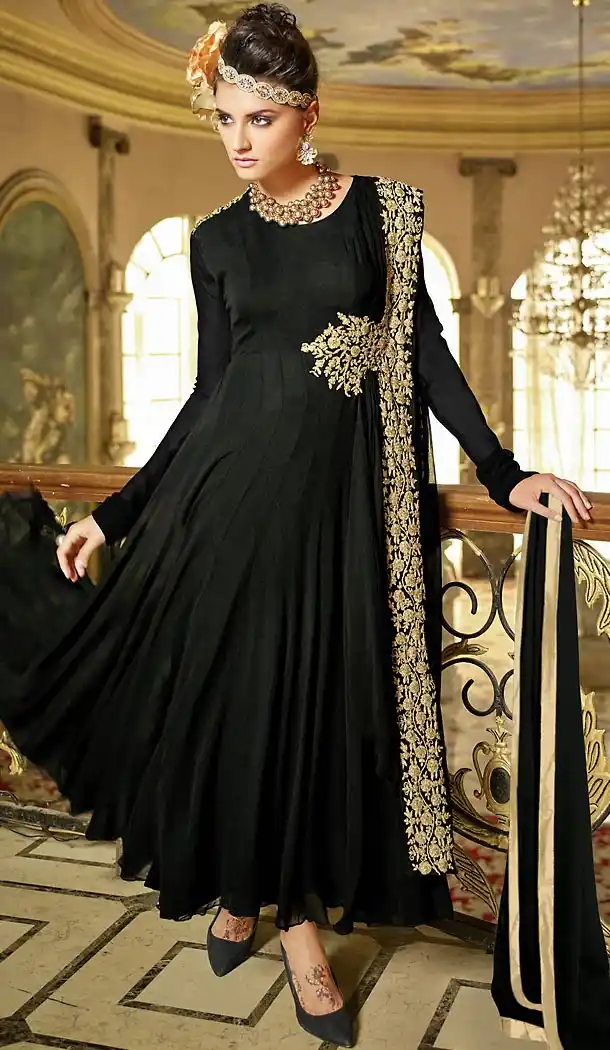 Black Color Georgette Party Wear Style Gown Dresses | FH503176852