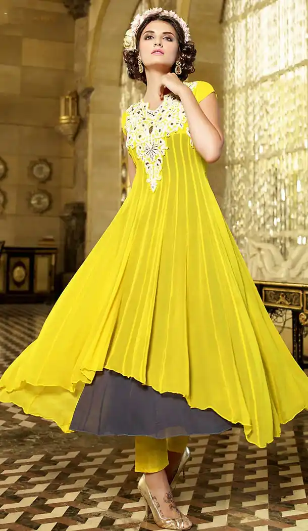 Yellow Color Georgette Party Wear Style Gown Dresses | FH503176856