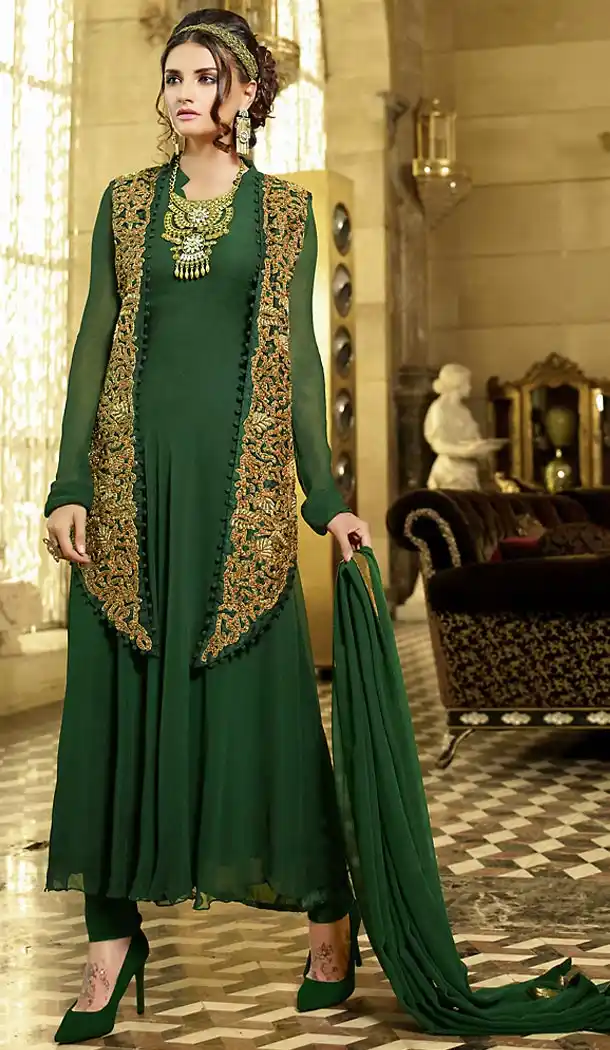 Mehendi Green Color Georgette Party Wear Style Gown Dresses | FH503176858