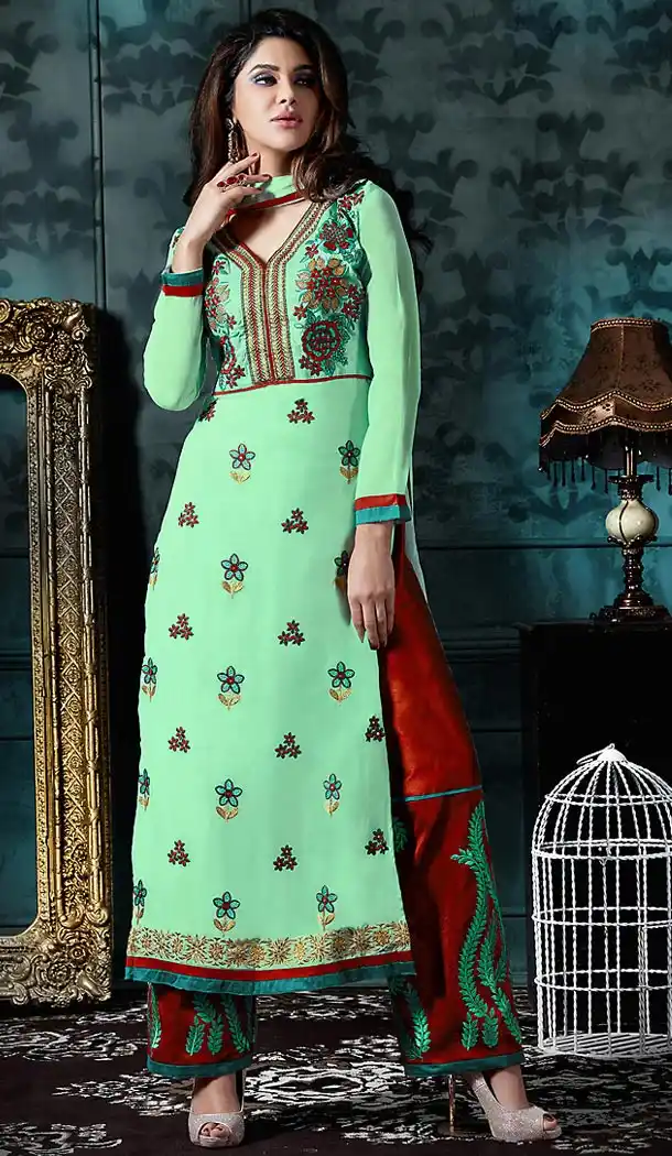 Mint Green Color Georgette Straight Cut Casual Salwar Kameez | FH503276859