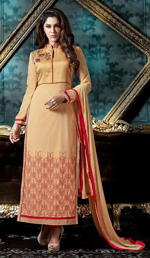 Beige Color Georgette Straight Cut Style Casual Salwar Kameez | FH503276864