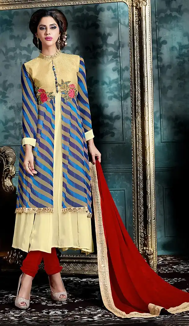 Beige Color Georgette Straight Cut Style Casual Salwar Kameez | FH503276866
