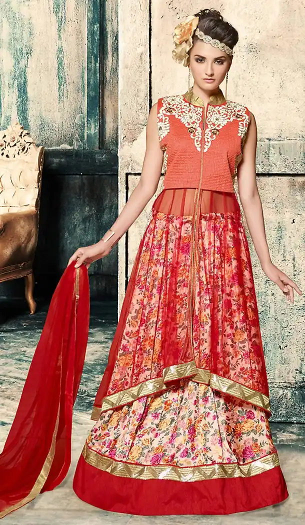 Red Color Bhagalpuri Silk Party Wear Lehenga Style Suit | FH503376871