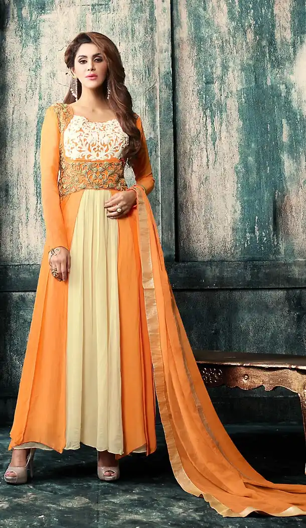 Orange Color Georgette Party Wear Long Salwar Suit | FH503376874
