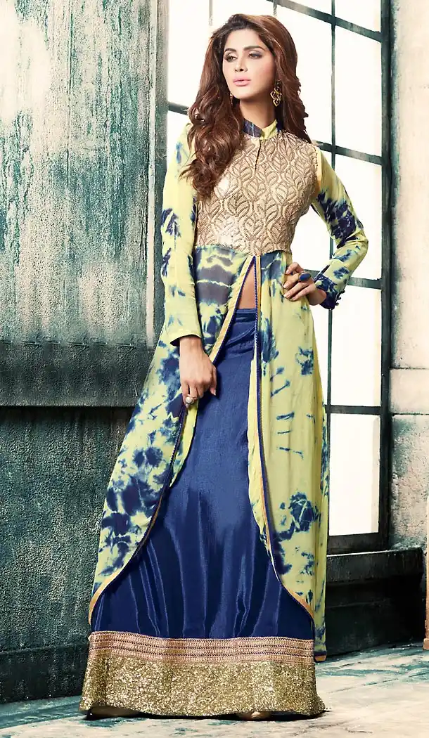 Cream Color Georgette Party Wear Long Lehenga Suit | FH503376875