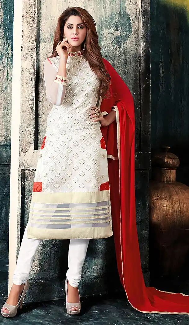 Off White Color Net Straight Cut Style Churidar Suit | FH503476877