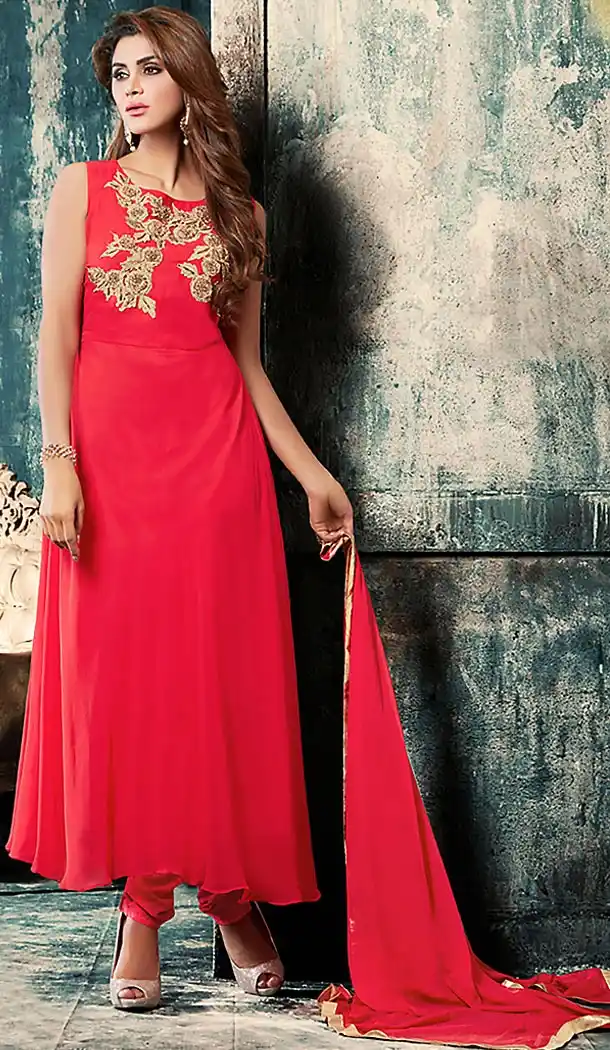 Red Color Georgette Anarkali Style Churidar Suit | FH503476879