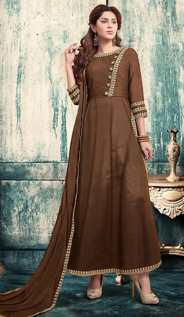 Brown Color Georgette Anarkali Style Churidar Suit | FH503476880