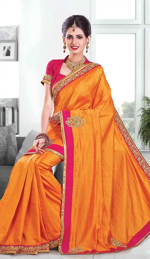 Orange Color Silk Embroidered Party Wear Saris Blouse | FH503876909