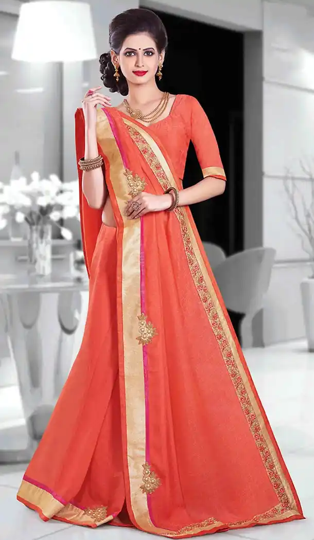 Coral Color Silk Contemporary Party Wear Saris Blouse | FH503876912
