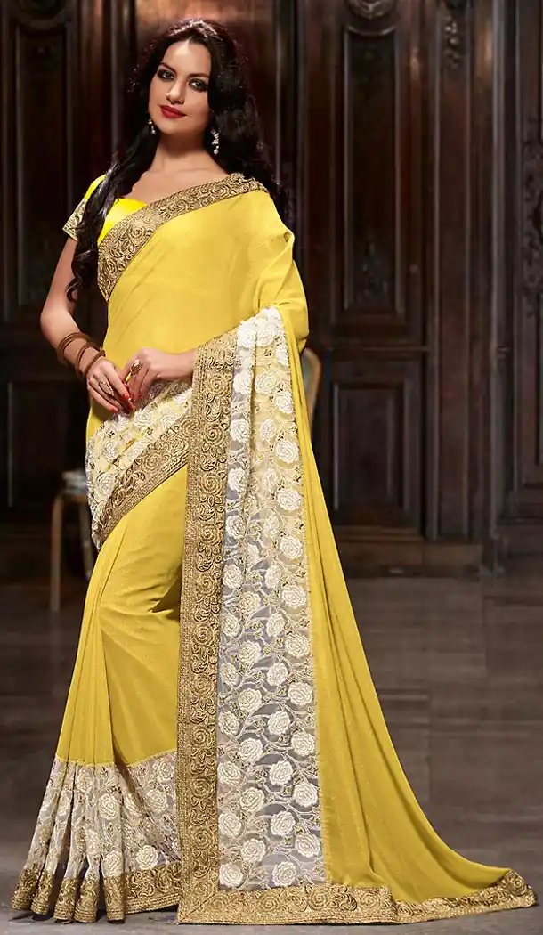 Yellow Color Chiffon Traditional Wear Saris Blouse | FH504176945