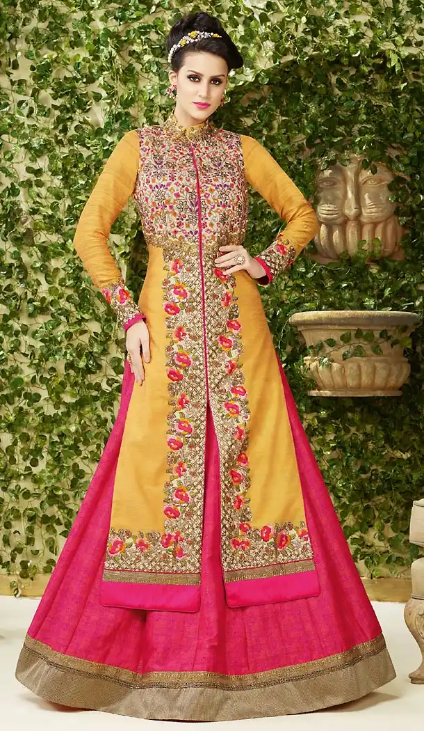 Yellow Color Banarasi Silk Achkan Style Designer Salwar Kameez | FH504276960