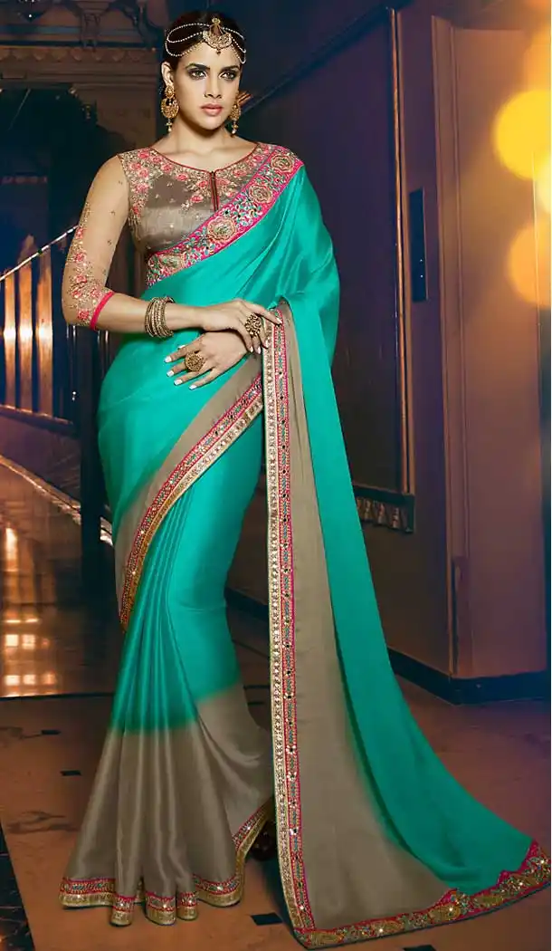 Turquoise Color Georgette Contemporary Style Saree Blouse | FH504777030