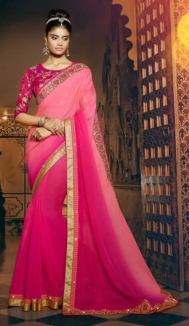 Deep Pink Color Georgette Contemporary Style Saree Blouse | FH504777032