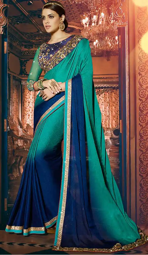 Emerald Color Georgette Contemporary Style Saree Blouse | FH504777034