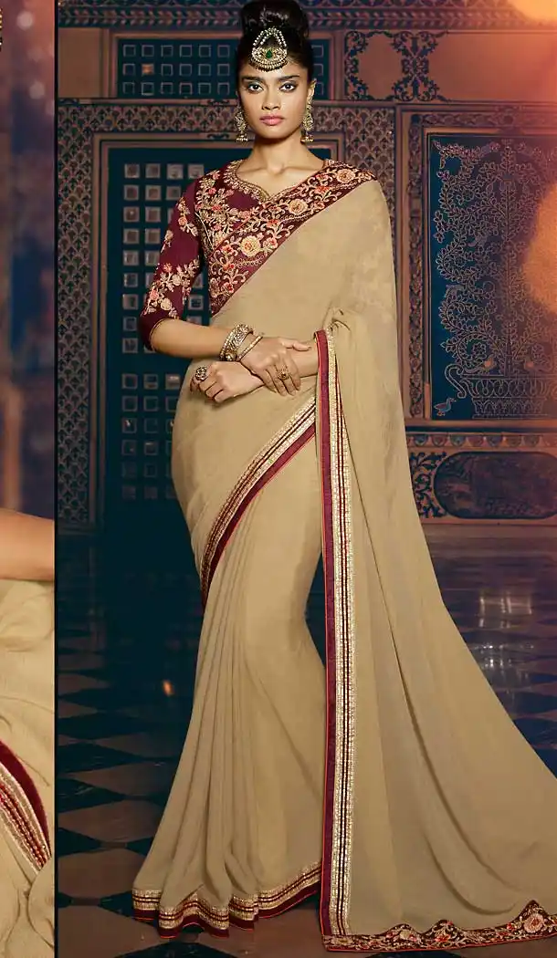 Tan Brown Color Georgette Contemporary Style Saree Blouse | FH504777035