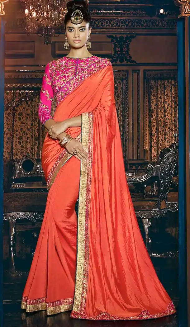 Orange Color Georgette Contemporary Style Saree Blouse | FH504777037