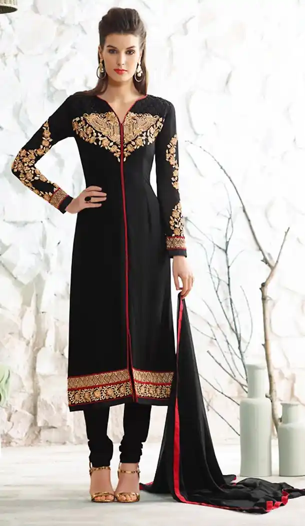 Black Color Georgette Achkan Style Salwar Kameez | FH504877022