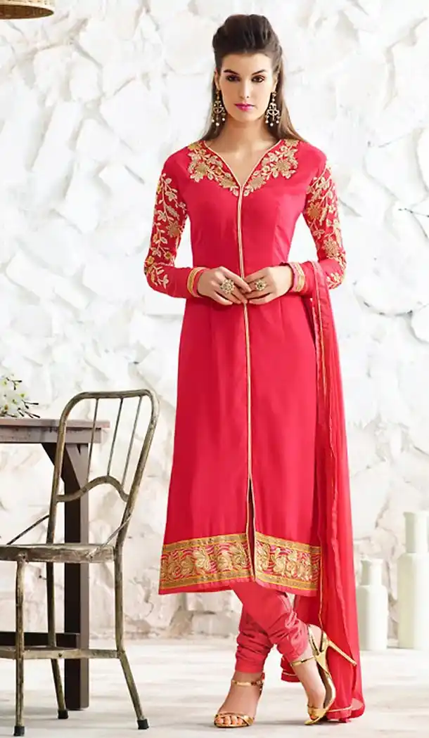 Deep Pink Color Georgette Achkan Style Salwar Kameez | FH504877025