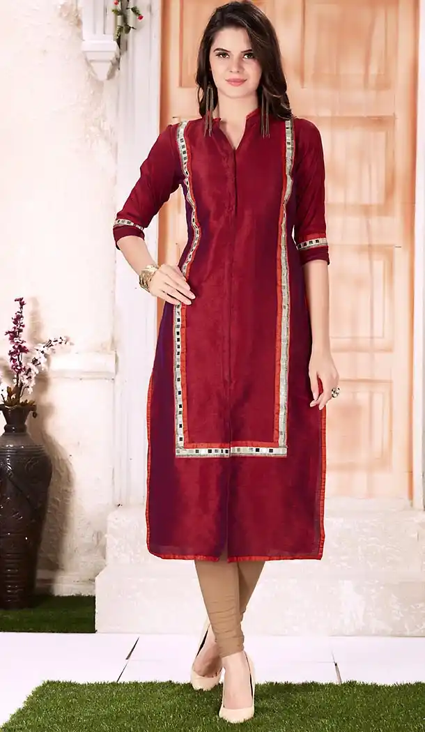 Maroon Color Silk Achkan Style Embroidery Readymade Kurtis | FH505377101