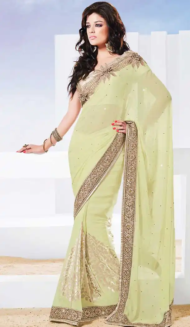 Cream Color Chiffon Contemporary Traditional Wear Saree Blouse | FH505477102