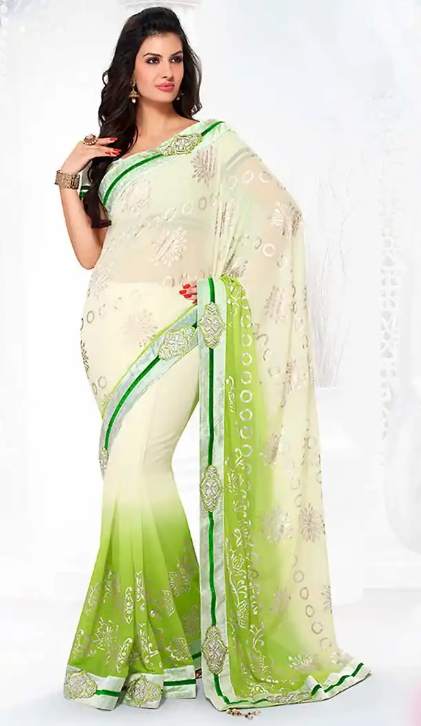 Off White Color Chiffon Contemporary Traditional Wear Saree Blouse | FH505477103