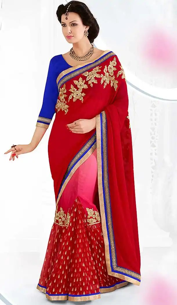 Red Color Chiffon Contemporary Traditional Wear Saree Blouse | FH505477104