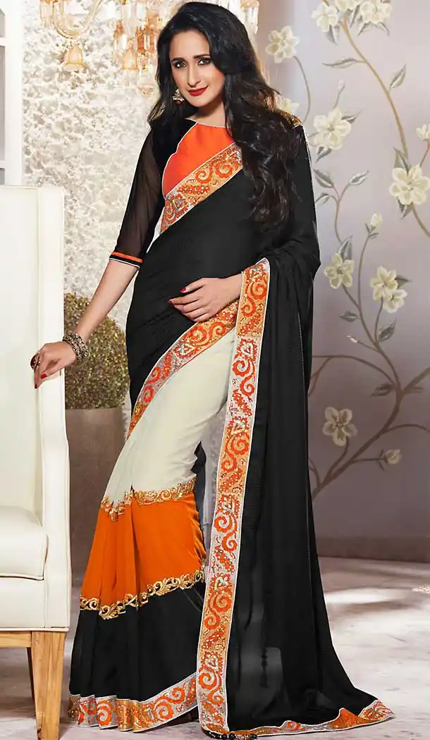 Black Color Chiffon Contemporary Traditional Wear Saree Blouse | FH505477108