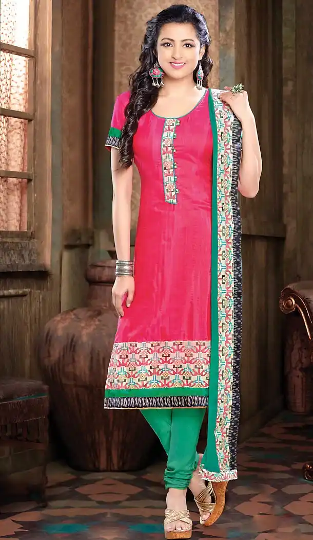 Pink Color Silk Straight Cut Style Readymade Churidar Suit | FH505777142