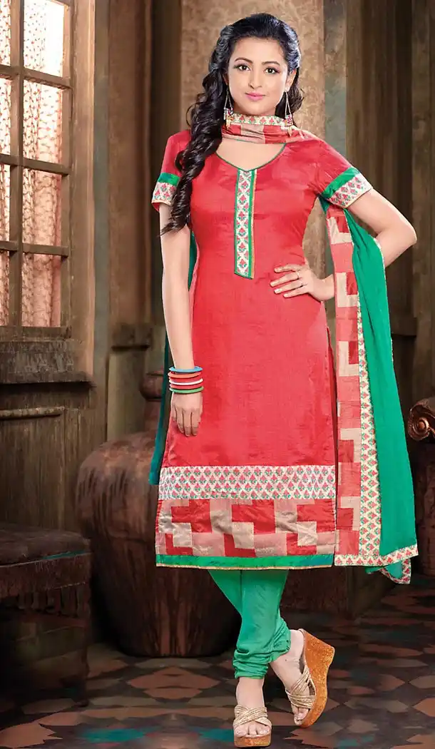 Red Color Silk Straight Cut Style Readymade Churidar Suit | FH505777146