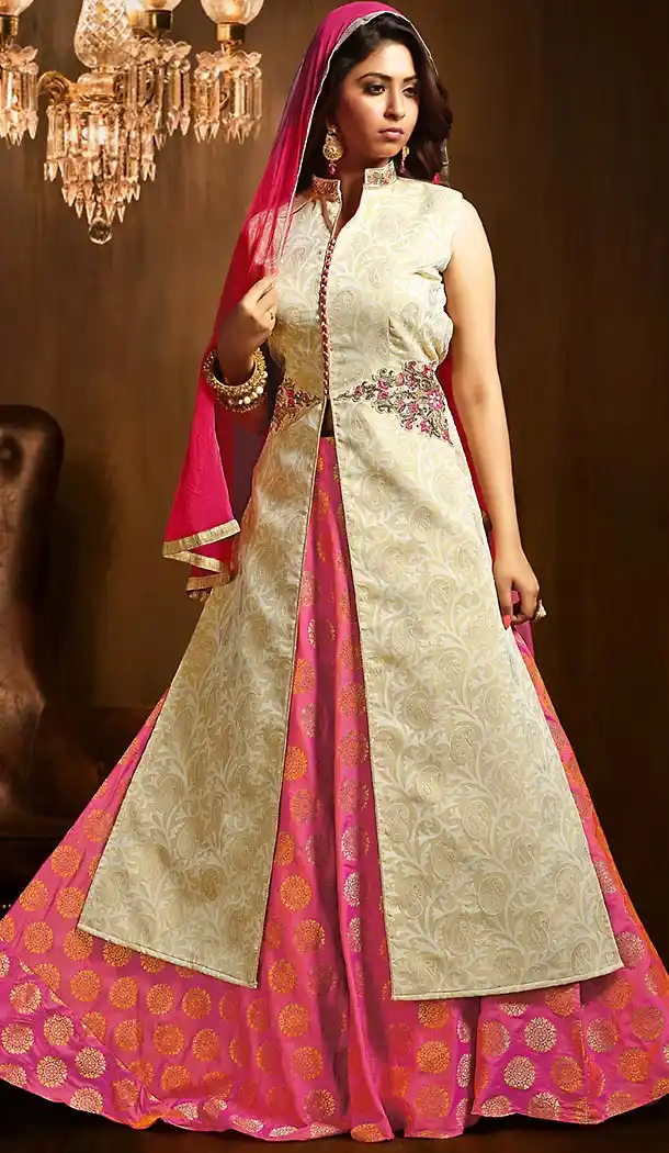 Beige Color Art Silk Achkan Style Wedding Lehenga Suit | FH505877152