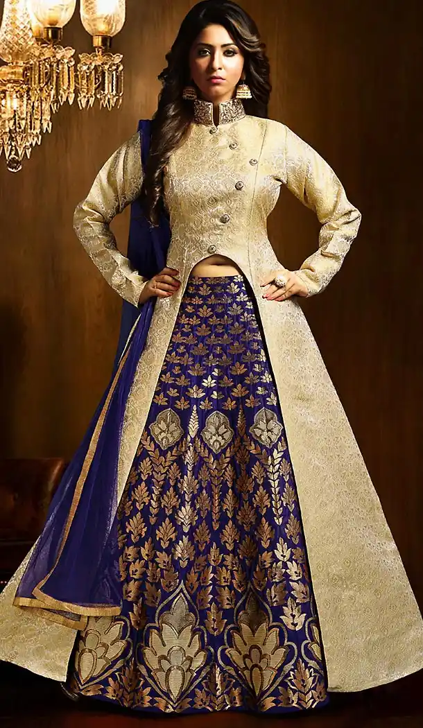 Beige Color Art Silk Achkan Style Wedding Lehenga Suit | FH505877155