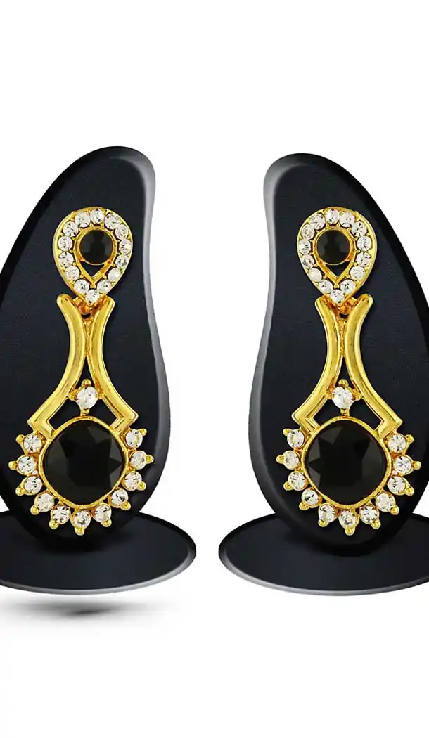 Black Gold Color American Diamond Artificial Drop Earring | FH505977158