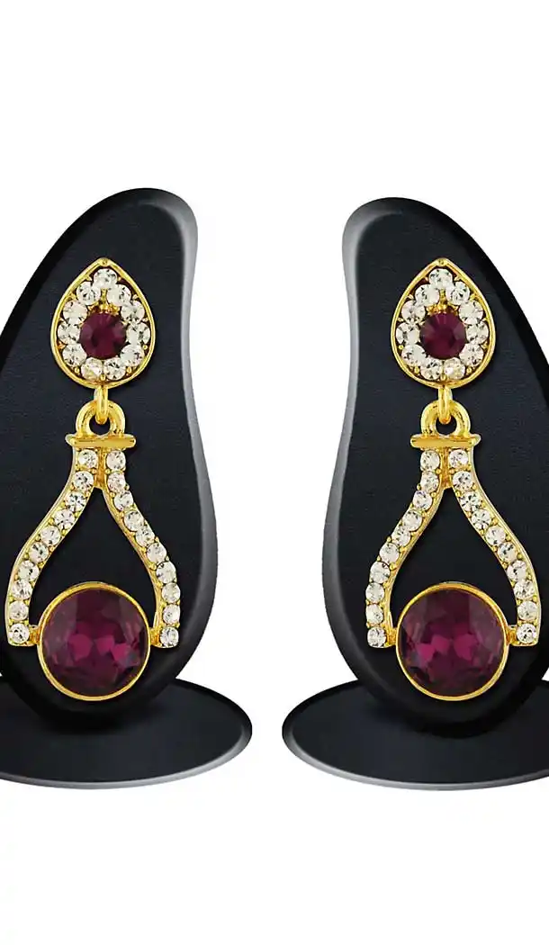 Purple Gold Color American Diamond Artificial Drop Earring | FH505977159