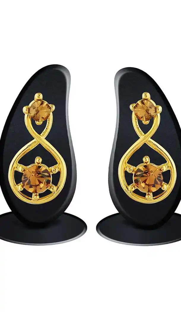 Brown Gold Color Brass Australian Stones Artificial Stud Earring | FH506077171